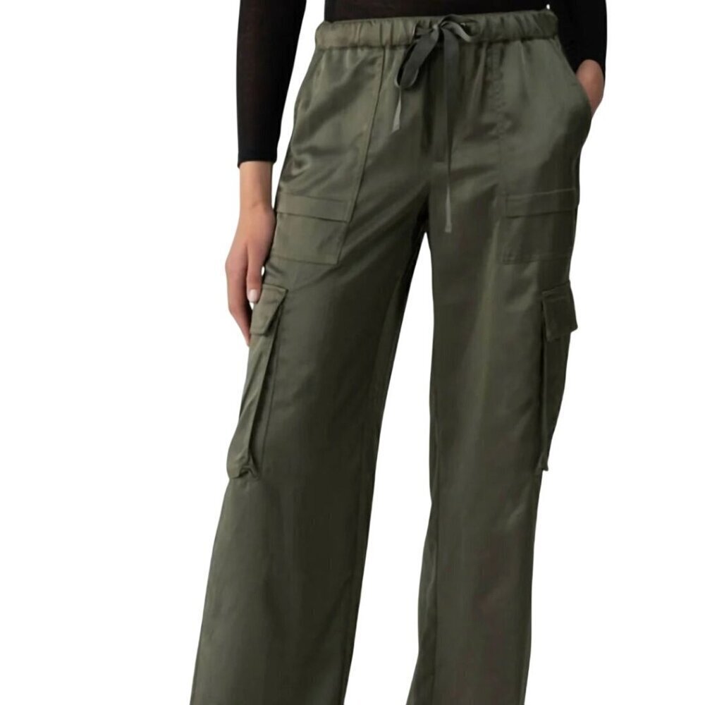 Sanctuary Sophia Tencel Cotton Cargo Pants Pine Green Elastic Waist Size S